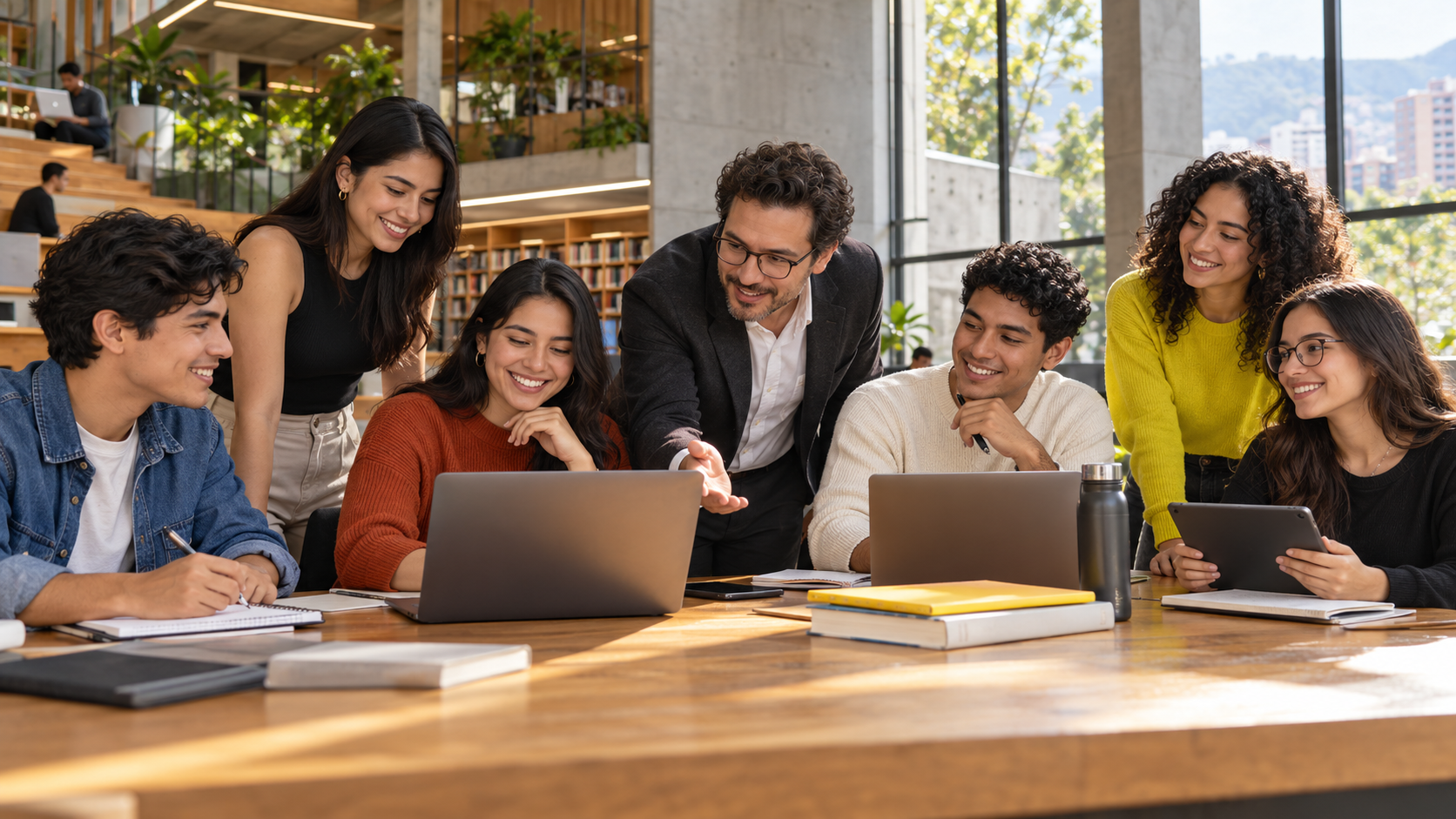 Editorial scene illustrating E-learning and education community
